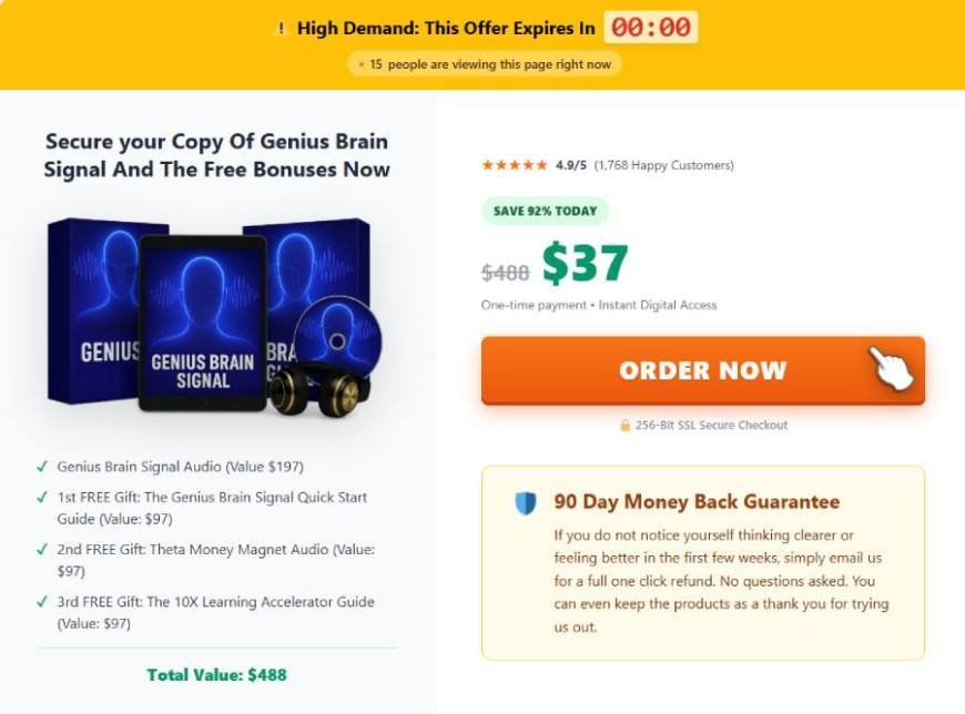 Genius Brain Signal product pricing and one-time purchase offer